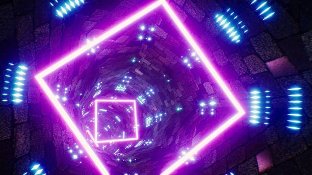 istock Stone Brick Wall Neon VJ Tunnel 3D Rendering 1371704453