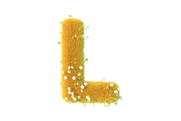 3d rendering letter L with yellow grass and flowers uppercase alphabet white background