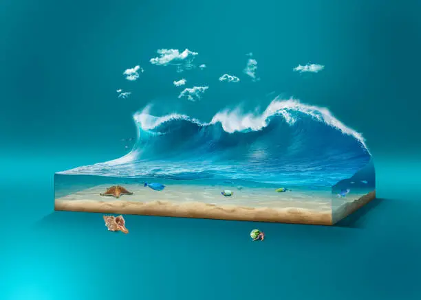 beautiful Surfing waves with underwater scene isolated.