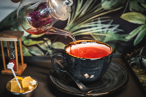 herbal tea in glass pot