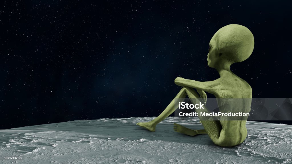 Alien Sitting On The Planet Surface Stock Photo - Download Image Now ...