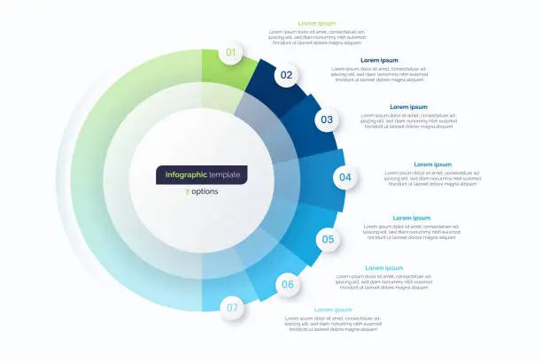 Vector illustration of Seven option circle infographic design template. Vector illustration