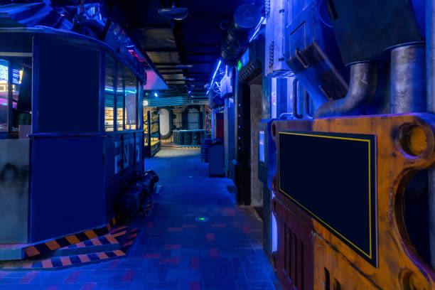 istock Cyberpunk style indoor industrial environment 1371714136