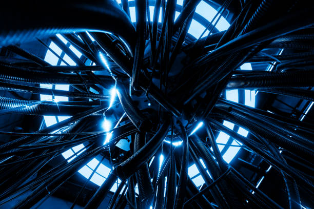 Cyberpunk style scenes, staggered complex circuit pipelines