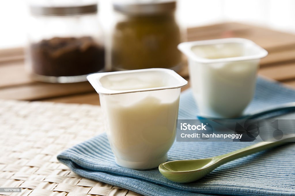 Yogurt tow cup of yogurts Plastic Container Stock Photo