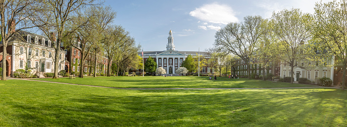 The Old Main building at sunny day on the campus of Penn State University on March 7, 2023 in State College, Pennsylvania, USA.