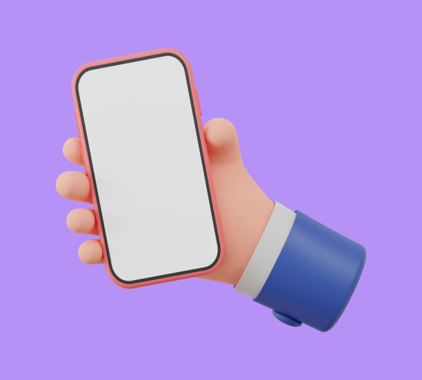 istock 3D illustration Hand hold a smart phone with blank screen on Purple Background 1371723183
