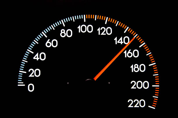 tachimetro con visualizzazione dell'ago 150
(nessun kmh o mph) - speedometer odometer number 50 car foto e immagini stock