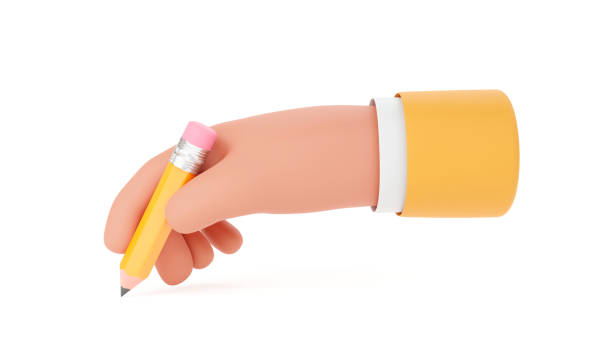 istock 3D illustration, Hand hold a yellow pencil 1371723508
