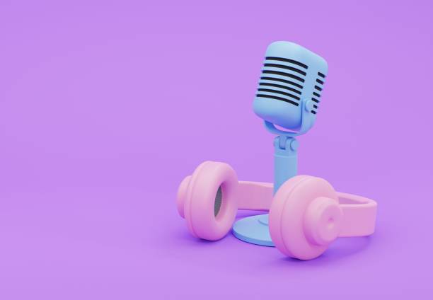 istock 3D illustration, Retro Microphone and Headphone on purple background 1371723783