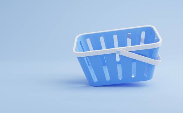 istock 3D illustration, Blue Shopping Basket on Blue background. 1371724827