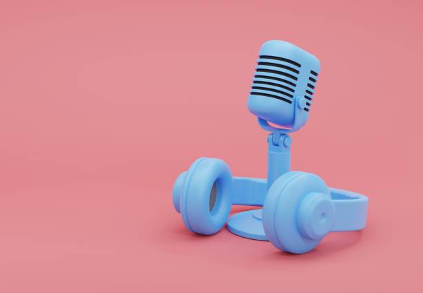 istock 3D illustration, Retro Microphone and Headphone on pink background 1371725078
