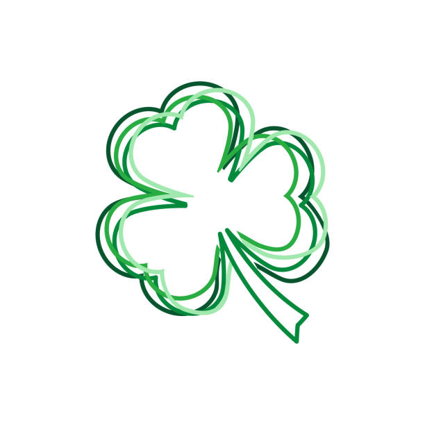 ilustrações de stock, clip art, desenhos animados e ícones de clover leaf outline vector illustration, happy st. patrick's day or good luck social media post template - four leaf clover clover luck leaf