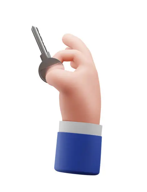 Photo of 3D illustration, Hand hold a Key on white background