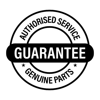 'Authorized service, genuine parts guarantee' vector icon, black in color