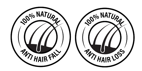 '100% natural anti hair fall, anti hair loss'  vector icon set, hair treatment abstract