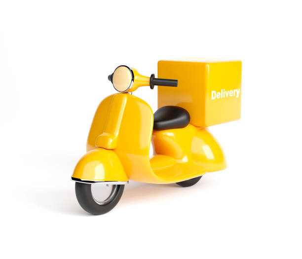 istock 3D illustration, Delivery service scooter with delivery trunk isolated on white background 1371725311
