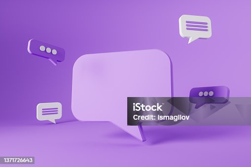 istock Different notifications on violet background, pop-up messages. Copy space 1371726643