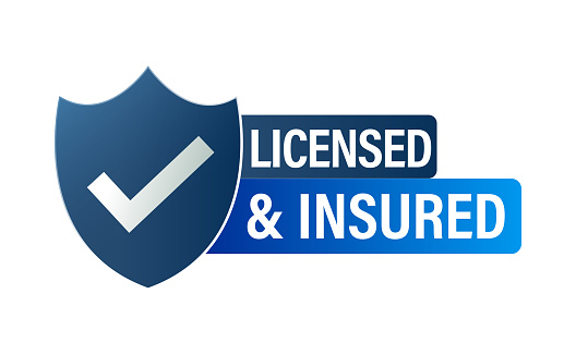 licensed and insured vector icon with tick mark and shield