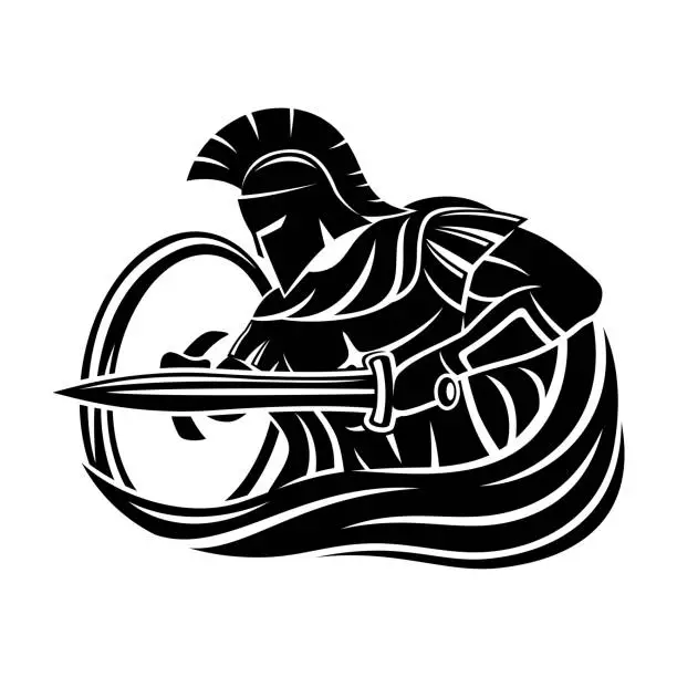 Vector illustration of Spartan with sword and shield.