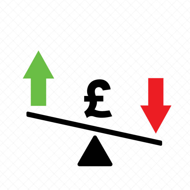 концептуальное изображение, показывающее укрепление и обесценивание британского фунта - one pound coin coin pound symbol falling stock illustrations