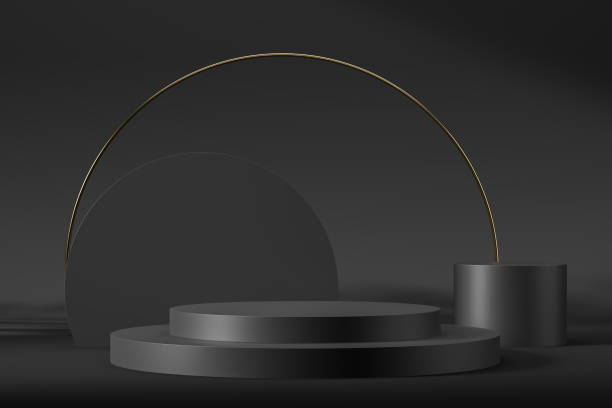 istock Black podium and decoration for product display, mockup 1371729170