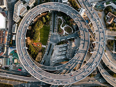 Aerial view of spiral elevated road