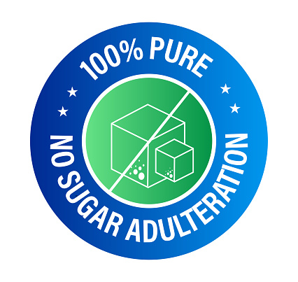 '100% pure, no sugar adulteration' vectore icon. sugar free abstract.