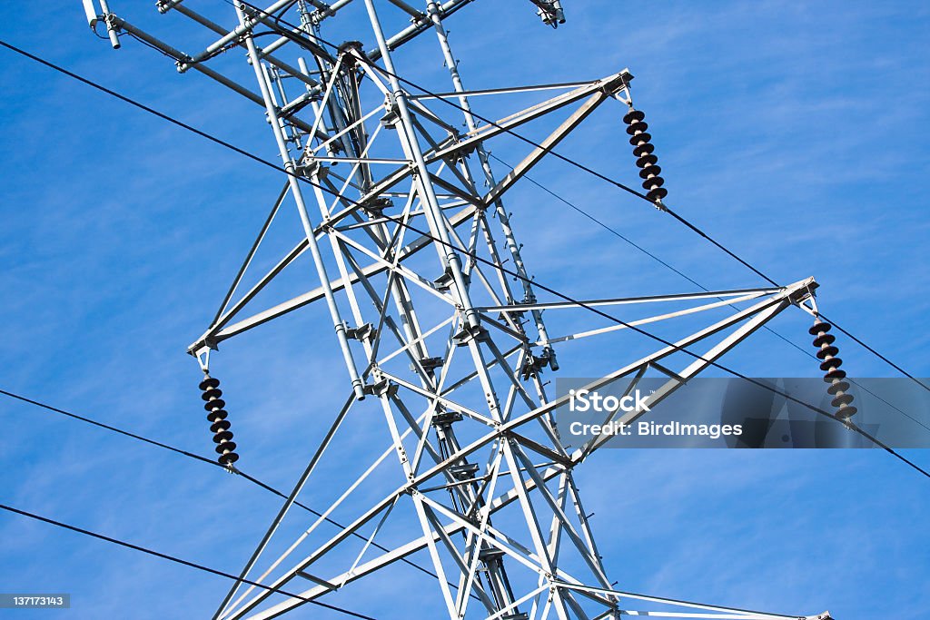 Power Lines & Tower Hogh Voltage Power transmission Lines and Tower Architectural Column Stock Photo