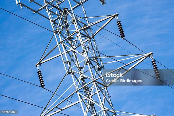 Power Lines Tower Stock Photo - Download Image Now - Architectural Column, Blue, Built Structure