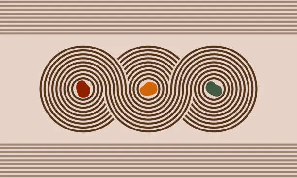 Vector illustration of 3 circles in infinity symbol, japanese zen garden vector top view illustration