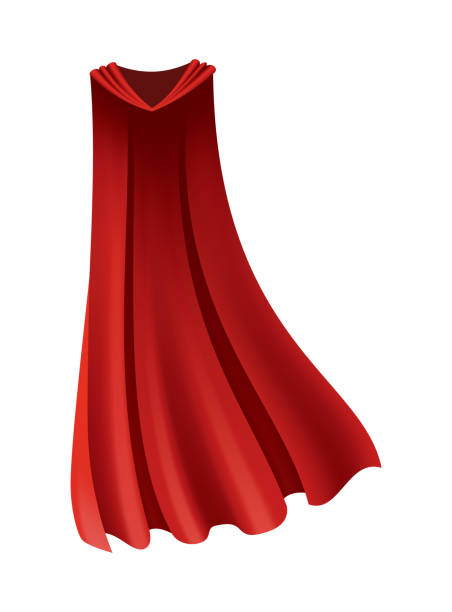 istock Superhero red cape. Scarlet fabric silk cloak in front view. Carnival masquerade dress, realistic costume design. Flying Mantle costume 1371736045