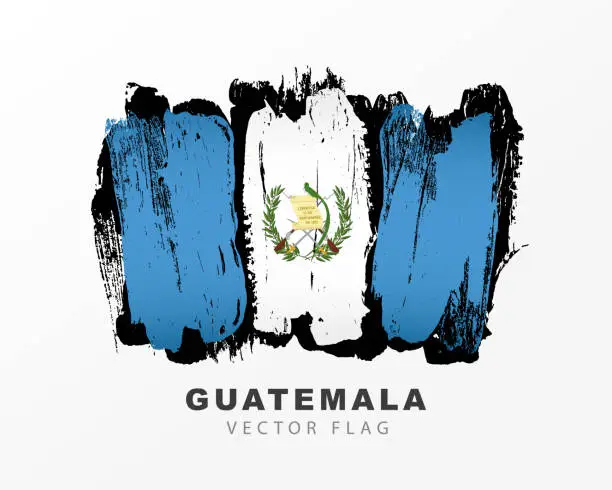 Vector illustration of Flag of Guatemala. Colored brush strokes drawn by hand. Vector illustration isolated on white background.
