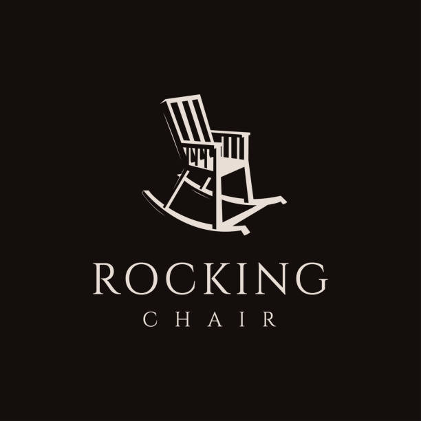 Vintage classic rocking chair logo vector on dark room Vintage classic rocking chair logo vector on dark room rocking chair stock illustrations