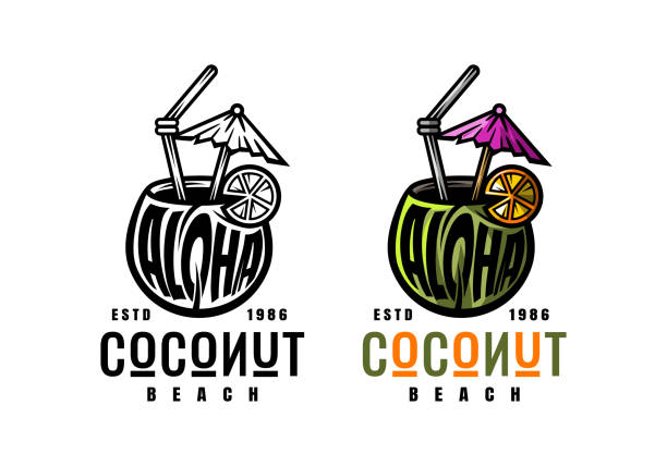 Logo Aloha Coconut Beach Vector Illustration Template Good for Any Industry Logo Aloha Coconut Beach Vector Illustration Template with Simple Elegant Design Good for Any Industry coconut palm tree stock illustrations