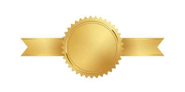 Gold 3d stamp with ribbon isolated on white background. Luxury golden seal. Vector design element Gold 3d stamp with ribbon isolated on white background. Luxury golden seal. Vector design element. you win graphic stock illustrations