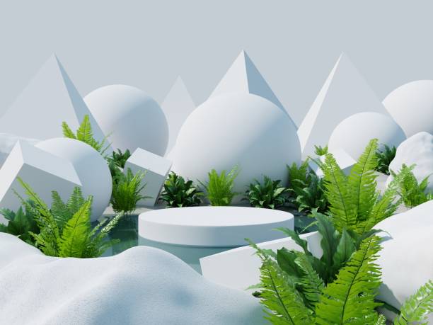 istock White product display podium with white desert background. 1371740336