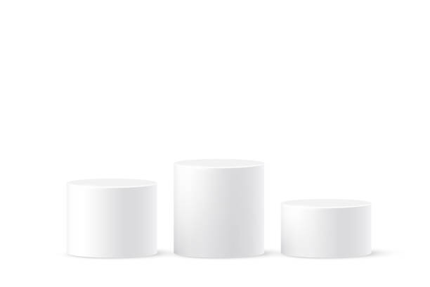 제품 프레젠테이션 또는 우승자를 위한 3d 포디움 플랫폼 실린더, 화이트 받침대 스테이지 - isolated on white isolated white white background stock illustrations