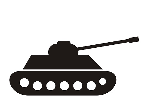 Tank, isolated black icon on white background. Vector Military machine. Tank logotype.