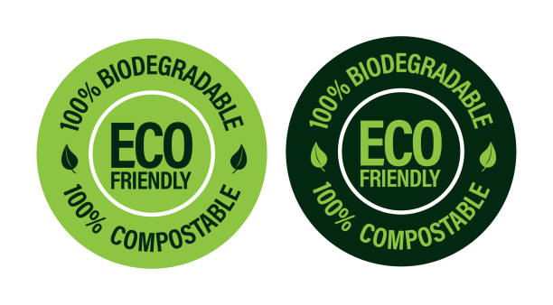 ilustrații de stoc cu pictogramă vectorială 100% biodegradabilă, 100% compostabilă - compostable