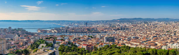 Marseille France, panorama city skyline at Vieux Port stock photo