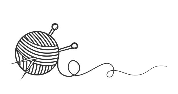 ilustrações de stock, clip art, desenhos animados e ícones de ball of wool and knitting needles isolated on white - yarn ball