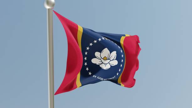 istock Mississippi flag on flagpole. 1371748723