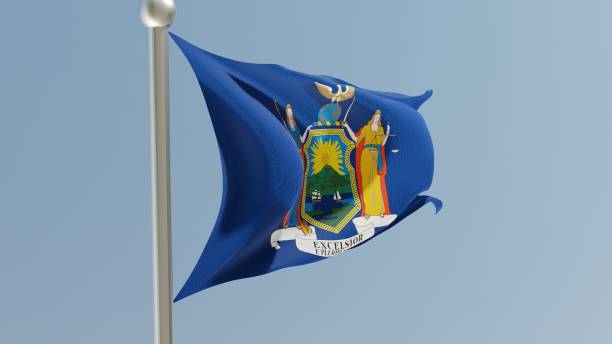 istock New York flag on flagpole. 1371749134