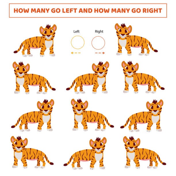 istock How many go left.How many go right.Counting game with cute cartoon tiger cub. 1371750694