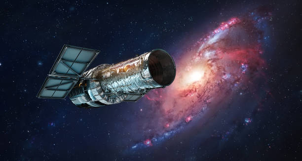 hubble-weltraumteleskop im weltraum. orbitales weltraumobservatorium. sterne- und galaxienforschung. elemente dieses bildes, die von der nasa zur verfügung gestellt wurden - kepler weltraumteleskop stock-fotos und bilder