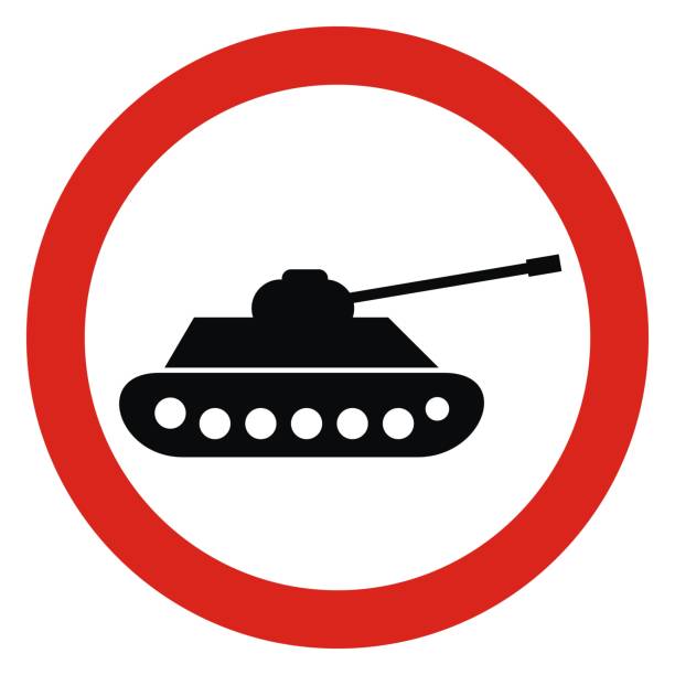 kein eintrag für panzer, straßenschild, vektorsymbol - violence war gun camouflage stock-grafiken, -clipart, -cartoons und -symbole