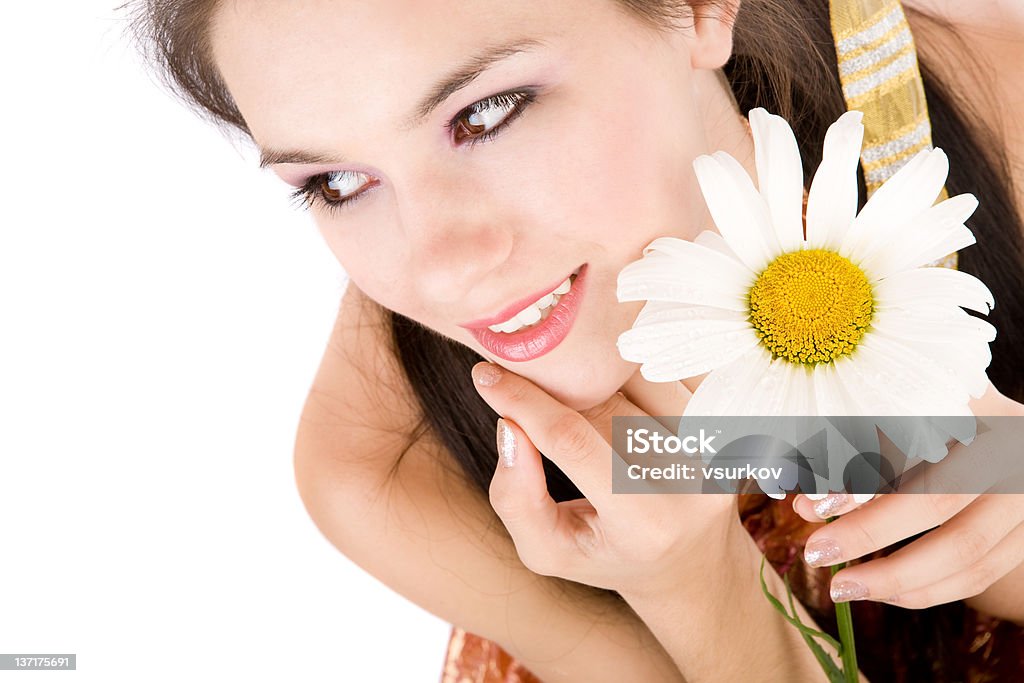 chamomile in hands girl with chamomile Adult Stock Photo