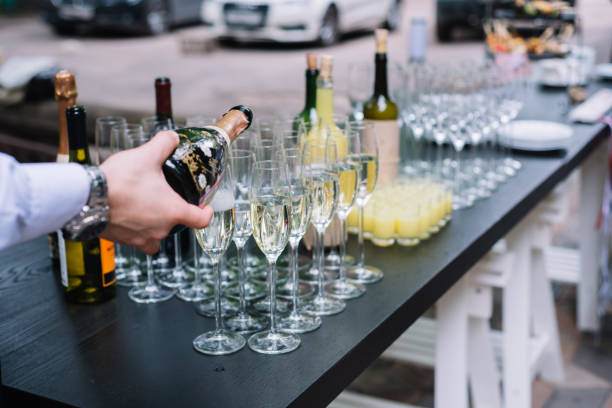 istock Champagne glasses displayed at the welcoming wedding reception 1371758084