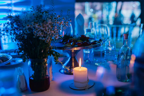 istock A festively served table inside the restaurant. A candle on the table. Wedding banquet. 1371758153